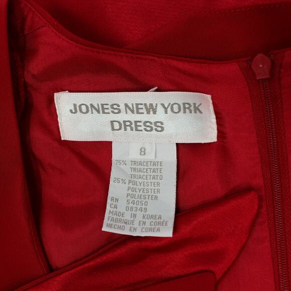 Vintage 8 JonesNewYorkDress Short Shift Swing Satin TieSleeve Holiday Red - Picture 3 of 10